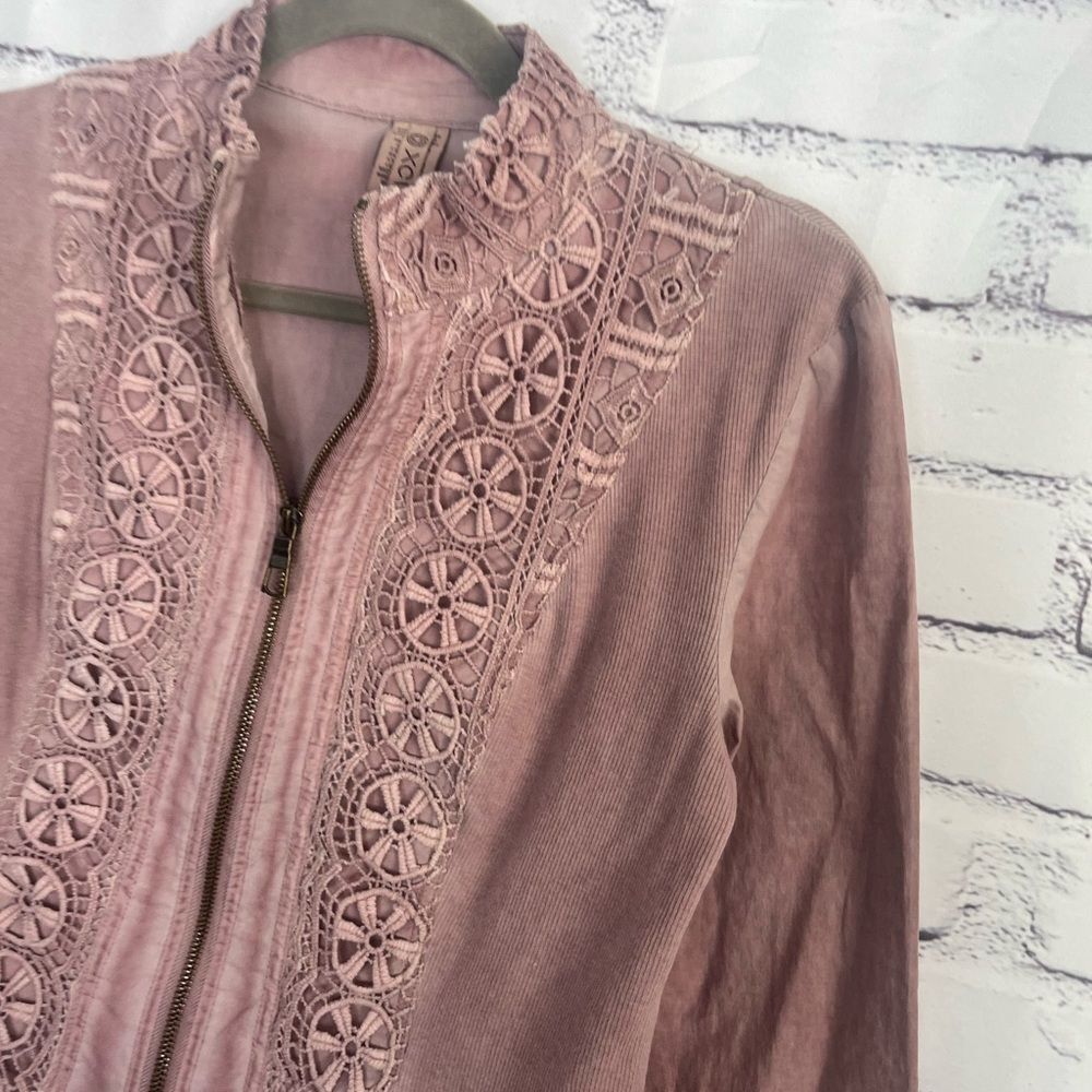 XCVI Embroidered Zip Jacket Women’s S Dusty Rose Cotton Blend Boho Lace Preppy - Picture 7 of 14